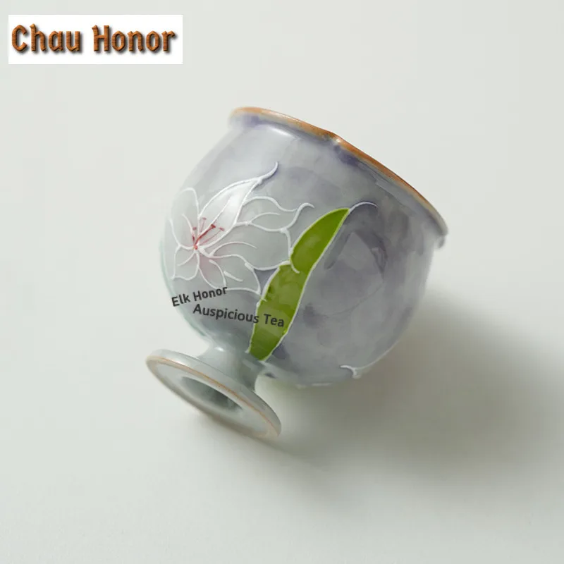 1pc 50ML Hand-painted Lily Fragrance Teacup Aesthetic Tea Bowl Jug Tea-tasting Smelling Cup Chazhan Master Cups Teaware Gift