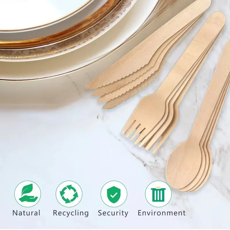 Description Picture 3 of item50PCS Disposable Wooden Spoon Fork Knife Cutlery Cake Salad Wooden Spoon Fork Knife Cutlery Kitchen Wedding Birthday Party