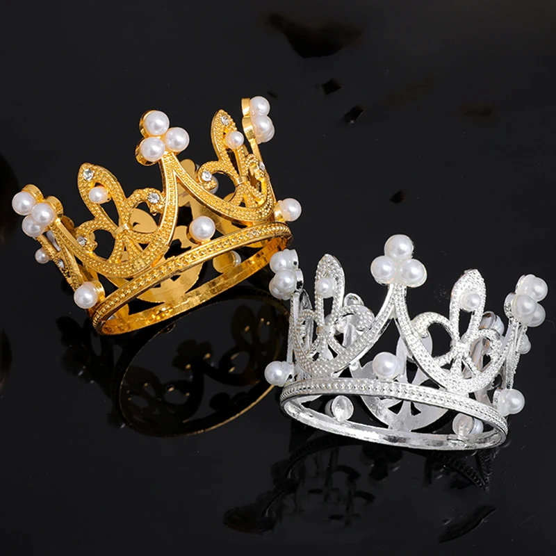 Mini Crown Cake Decoration Elegant Princess Topper Pearl Tiara