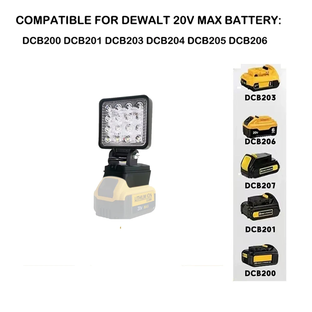 Portable Spotlight Led Light Cordless Outdoor Work Fishing Handheld Emergency ToolLight Fit Makita/Dewalt/Milwaukee 18V Battery
