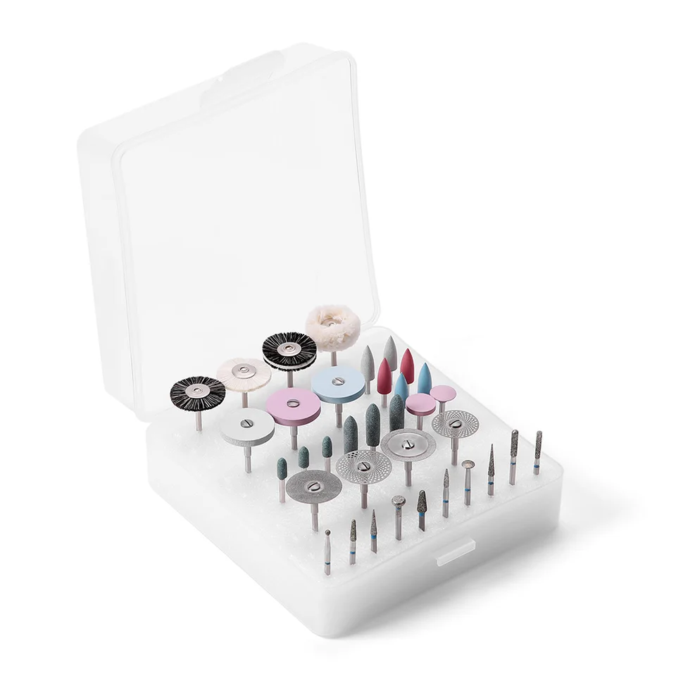 35-Piece Dental Polishing Bur Kit By AZDENT - Diamond Grit, HP Shank, For Ceramic & Porcelain