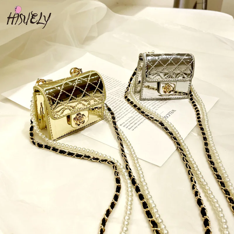 Luxury Mini Leather Bag Women Hanging Neck Camellia Bags Rhombus Earphone Lipstick Keys bag Pearls Chain Chest Waist Pack women tote bag,women shoulder bag,crossbody bag