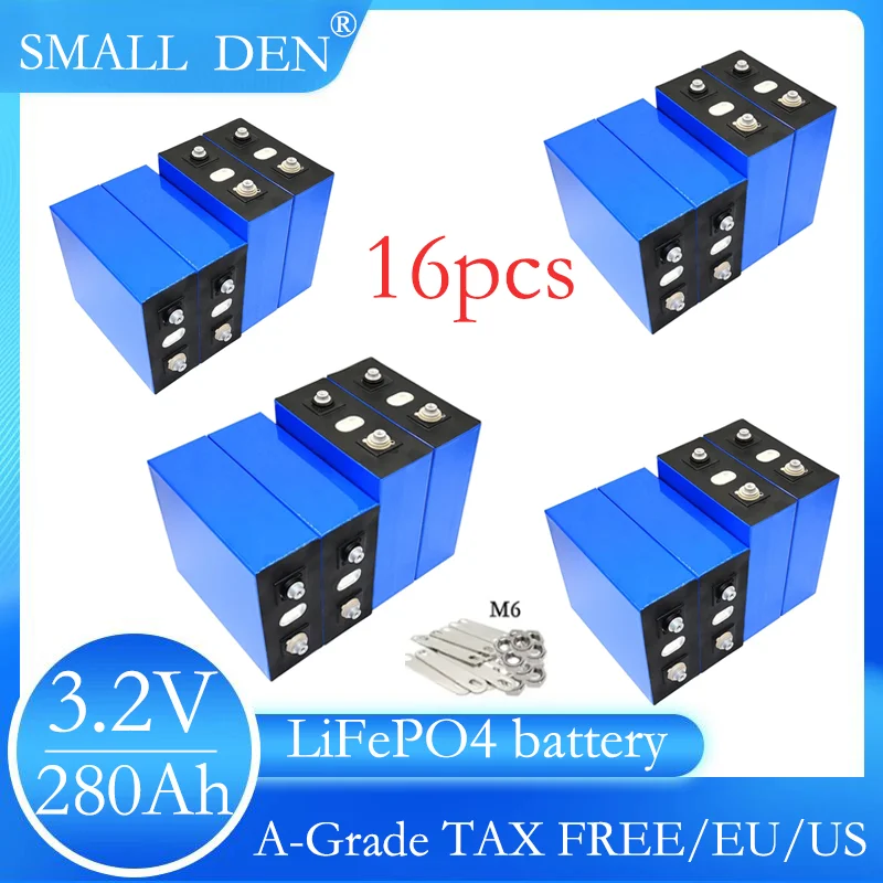 

16pcs 3.2V 280AH LiFePO4 battery Lithium iron phospha batteries for 12V Electric car RV Solar Energy storage system Welded Stud