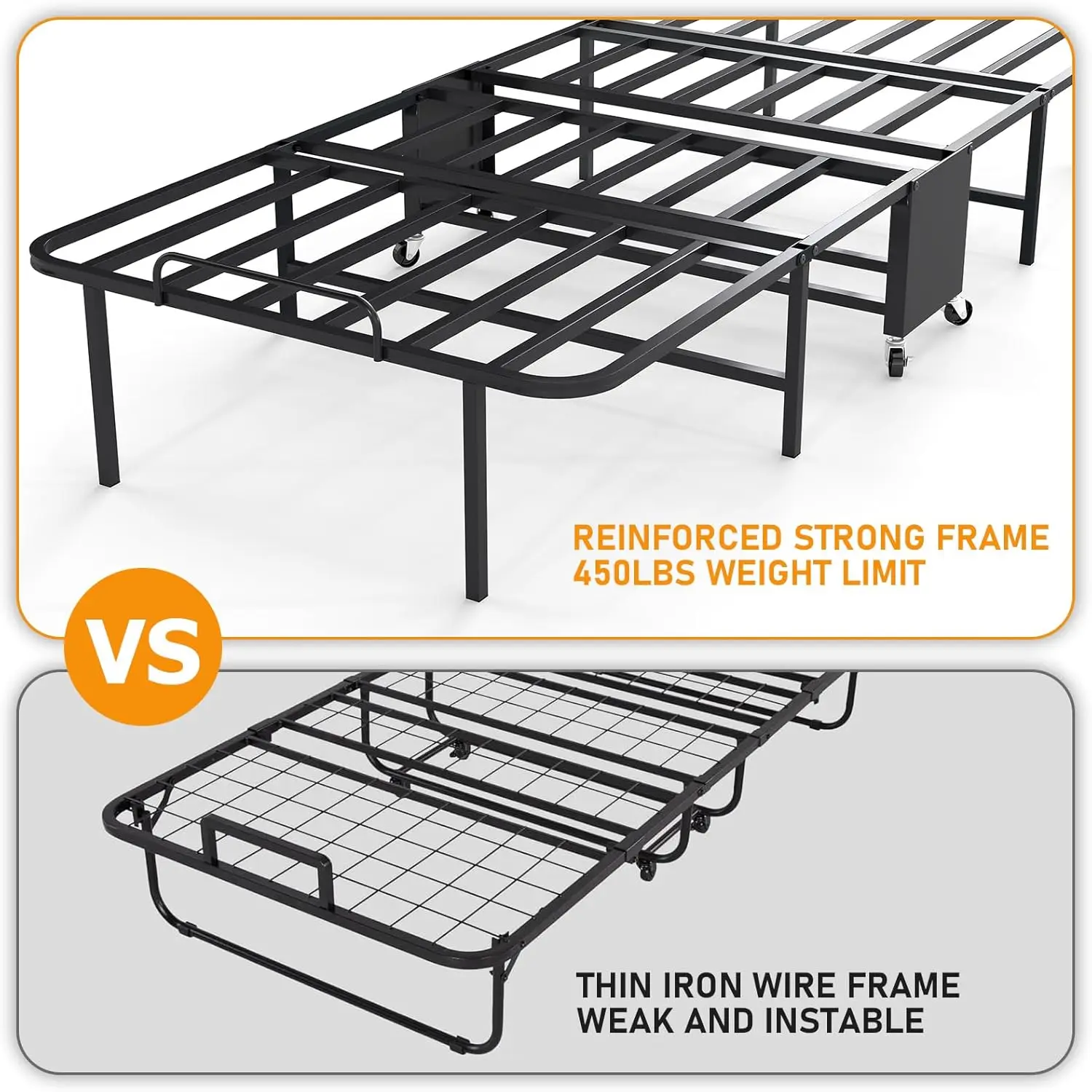 Folding Bed with Mattress for Adults, Twin Size, Portable Foldable Roll Away Bed on Wheels, Memory Foam Mattress