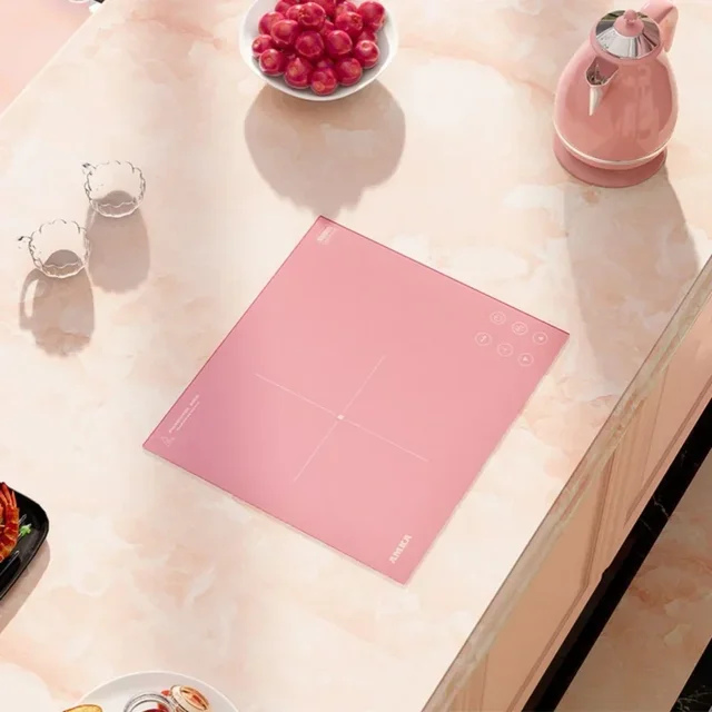Amka Built-in Induction Cooker 220V 2200W Microcrystalline Tempered Panel Induction Cooktop Pink Touch Control Built-in Hob 1