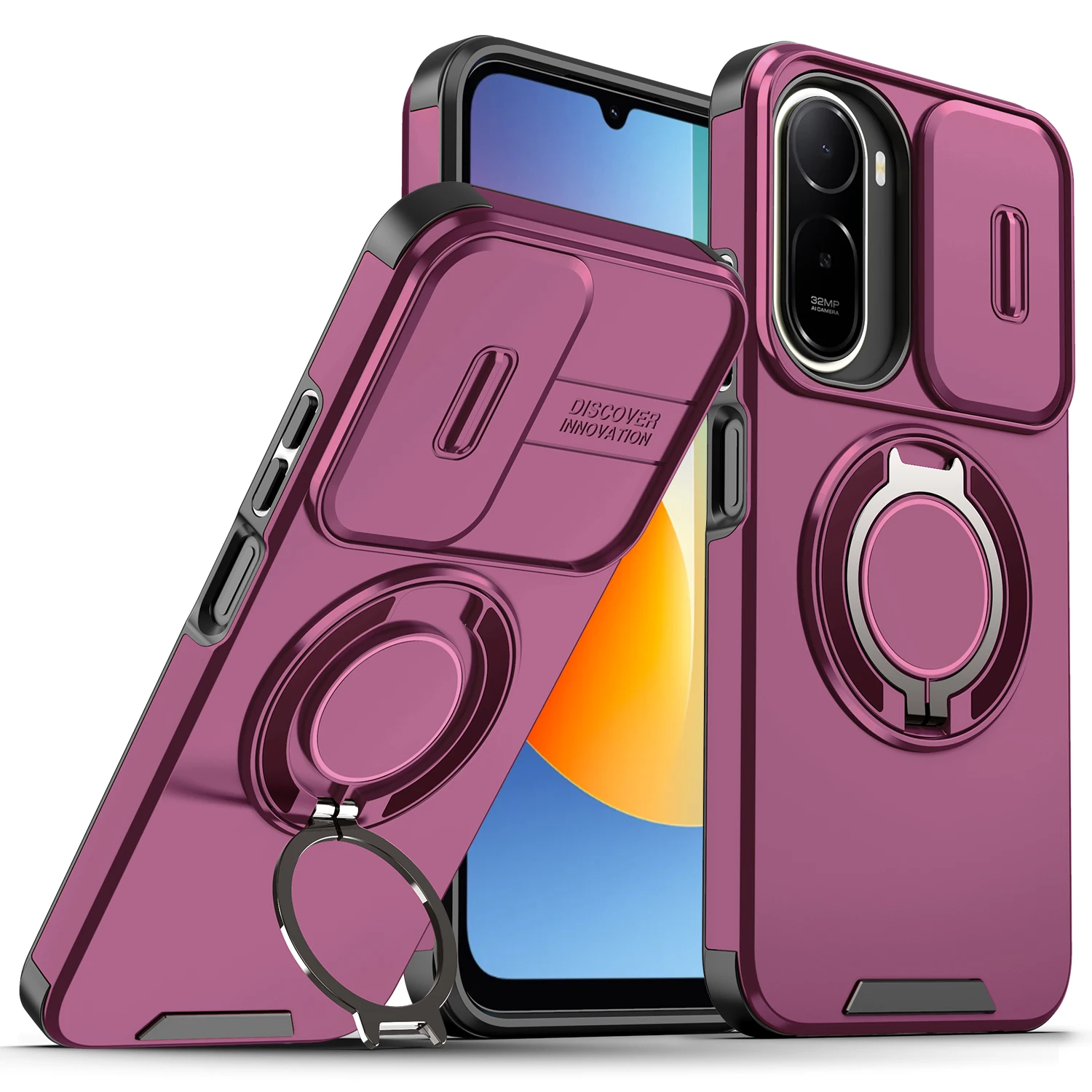 Enhanced Armor Case with Slide Lens Protection and Magnetic Ring Holder