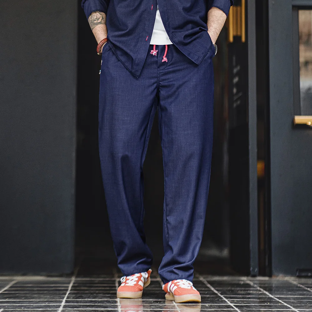 Shirt Set Maden Spring Vintage Blue Sets for Men Long Sleeve Shirts Loose Casual Straight Pants Mens Clothes Set Two Piece Plus Size Shirt