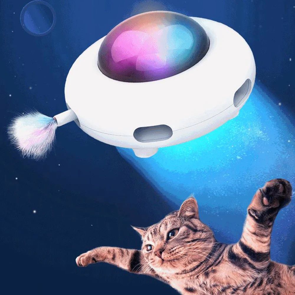 

Smart Electric UFO Pet Turntable Teasing Toys For Cats Interactive USB Charging Cat Teaser Replaceable Feather Cats Pet Supplies