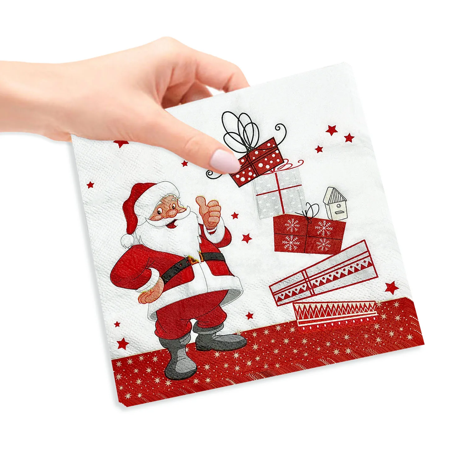 10packsWhite Background Christmas Gift Two-layer and Three-layer Printing Food-grade Full-page Printing Santa Claus Gift Tissue