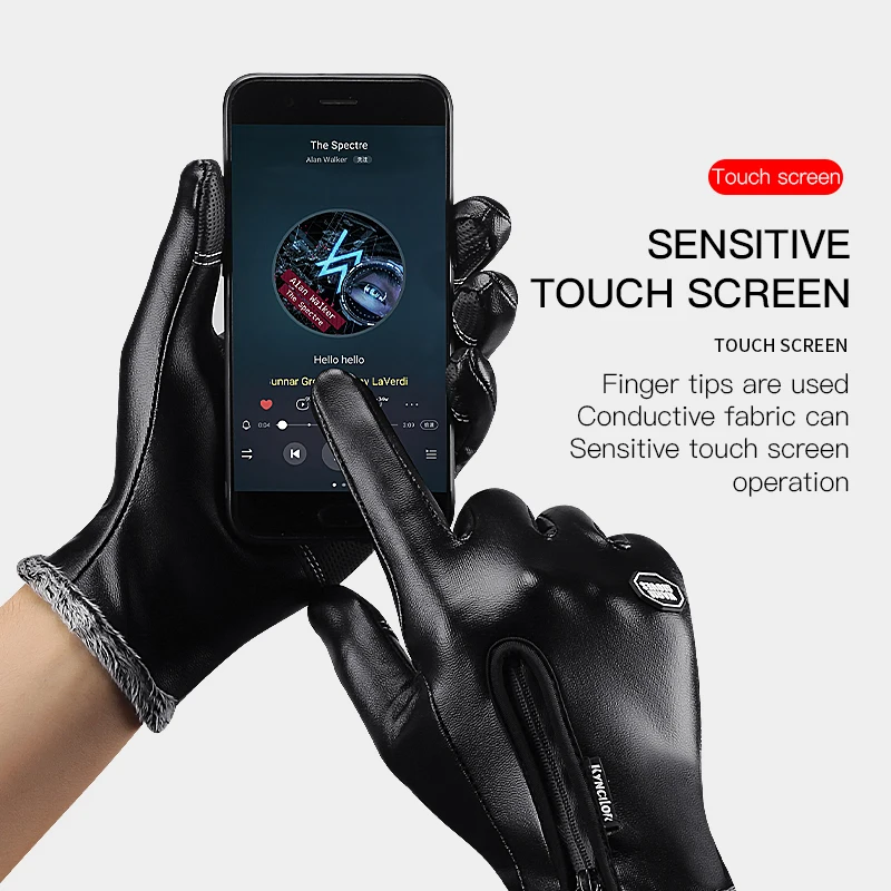 Winter Ski Gloves Sports Cycling Gloves Warm Men'S Pu Leather Gloves Non-Slip Touch Screen Gloves 3