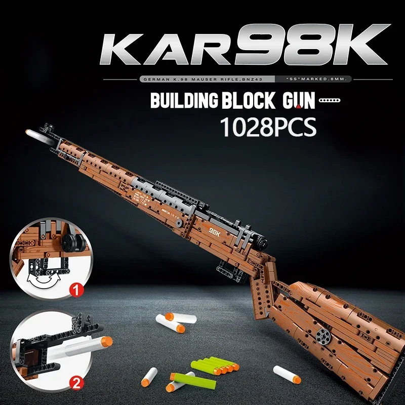 

1028PCS Kar98K Building Block Model Can Shoot Heavy Sniper Rifle Assemble Bricks WW2 Weapons Series Children's Educational Toys