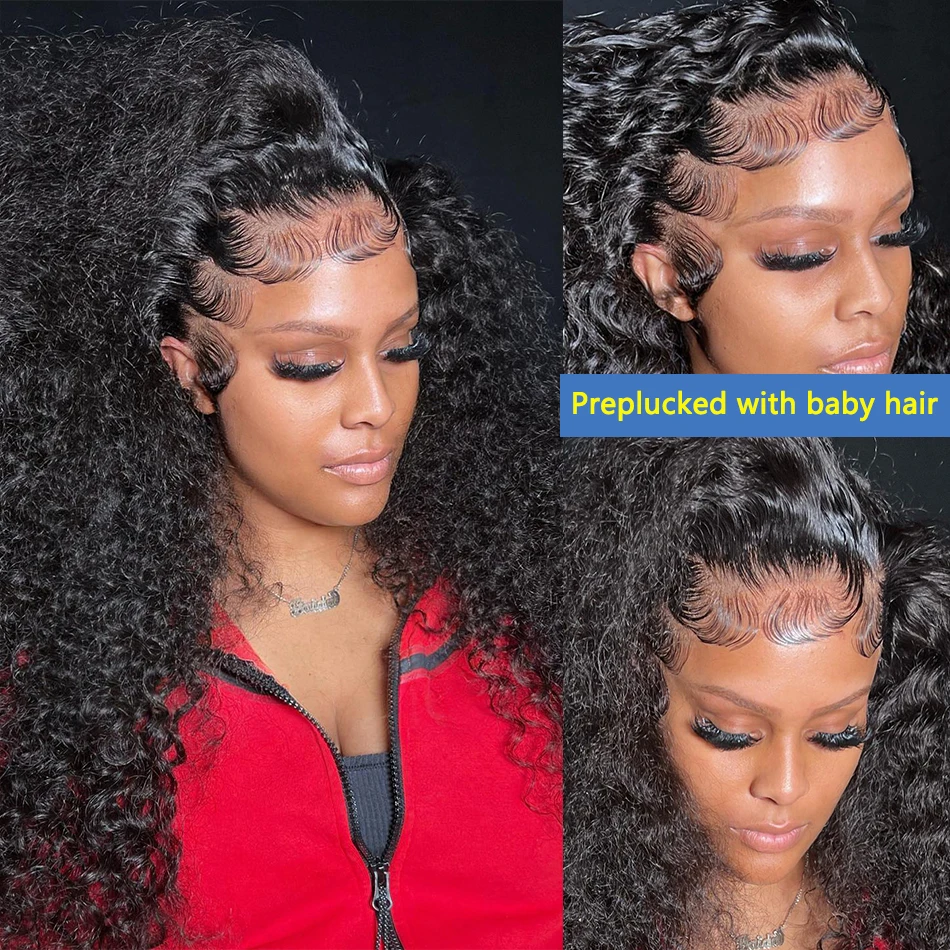 Deep Wave Transparent 13x4 Lace Frontal Wig 30 32 Inch Lace Front Brazilian 100% Human Hair Wig Deep Curly 180 Density For Women