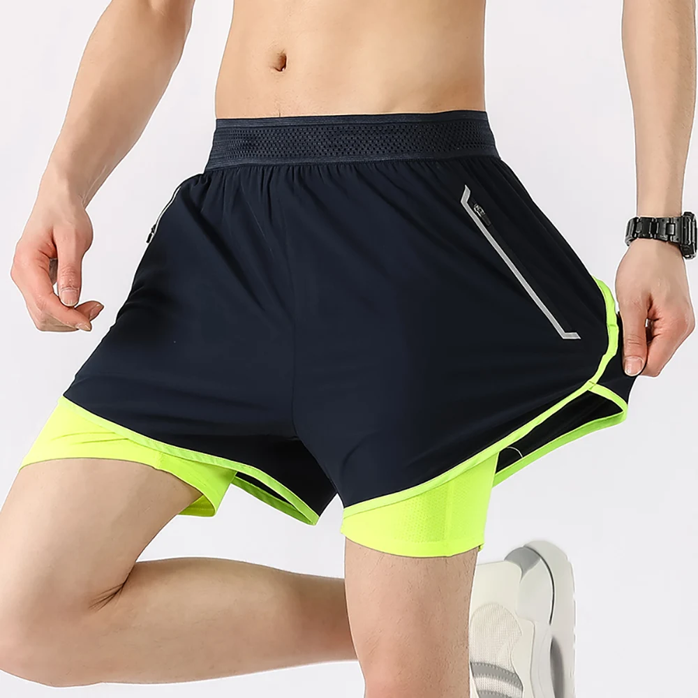 2-in-1 Running Shorts Men's Summer New Quick Drying Breathable Active Training Exercise Jogging Cycling Loose-Fit Shorts