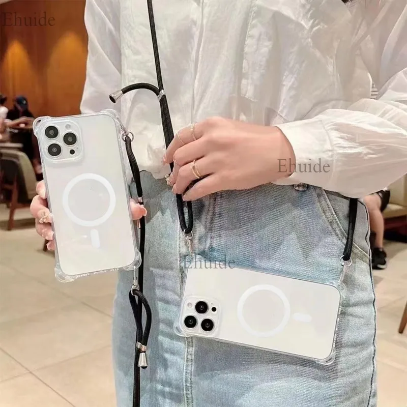 Shockproof Magnetic Crossbody Lanyard Transparent Case