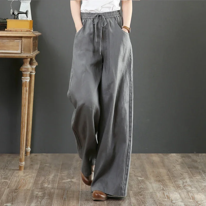 Color Solid Japan Style Cotton Linen Pants Women Loose Casual Long Bloomers Elegant Spring Autumn Meditation Oversized Trouser