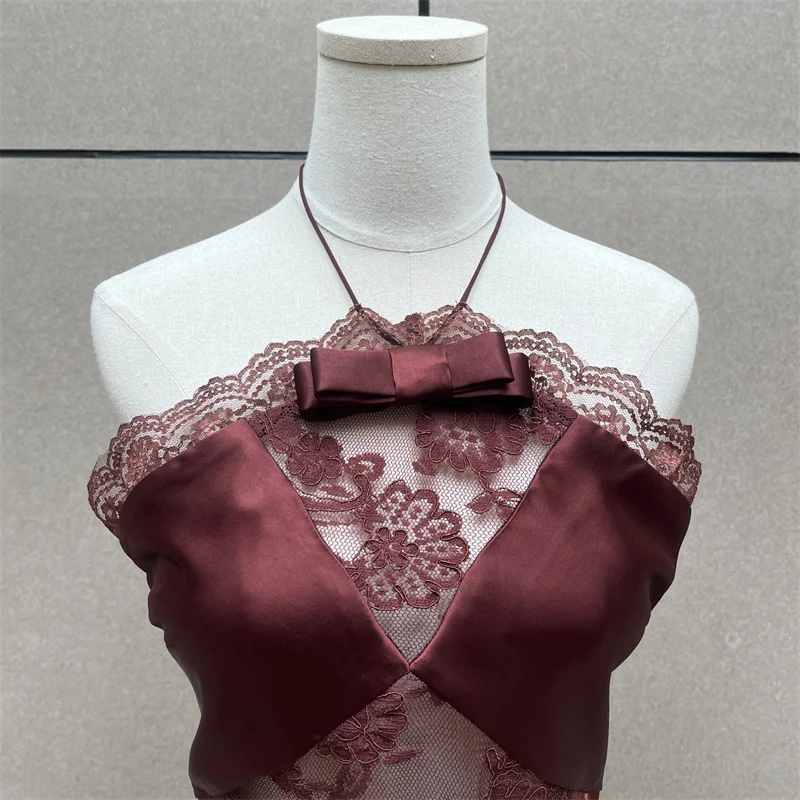 Women's dress New lace patchwork suspender long dresses for summer 2025 Sexy backless party dresses sleeveless Evening dresses 5