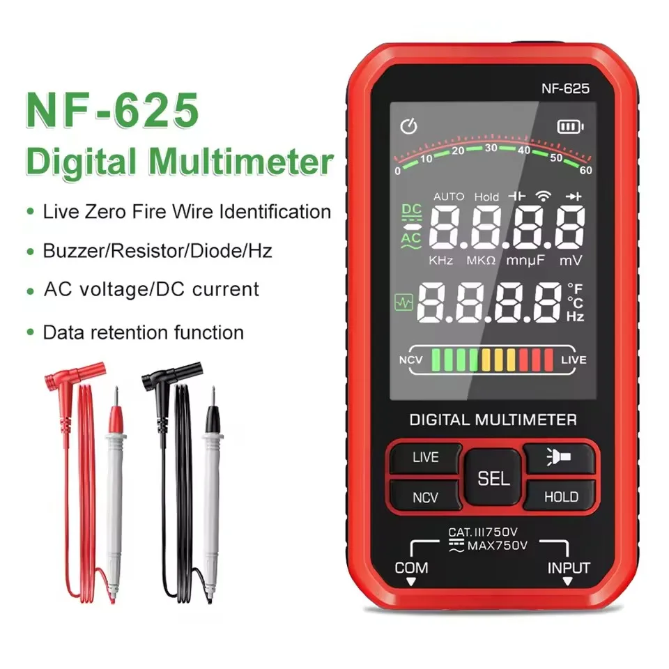 NF-625 Smart Digital Multimeter, 6000 Counts, Rechargeable Multitester with Larg
