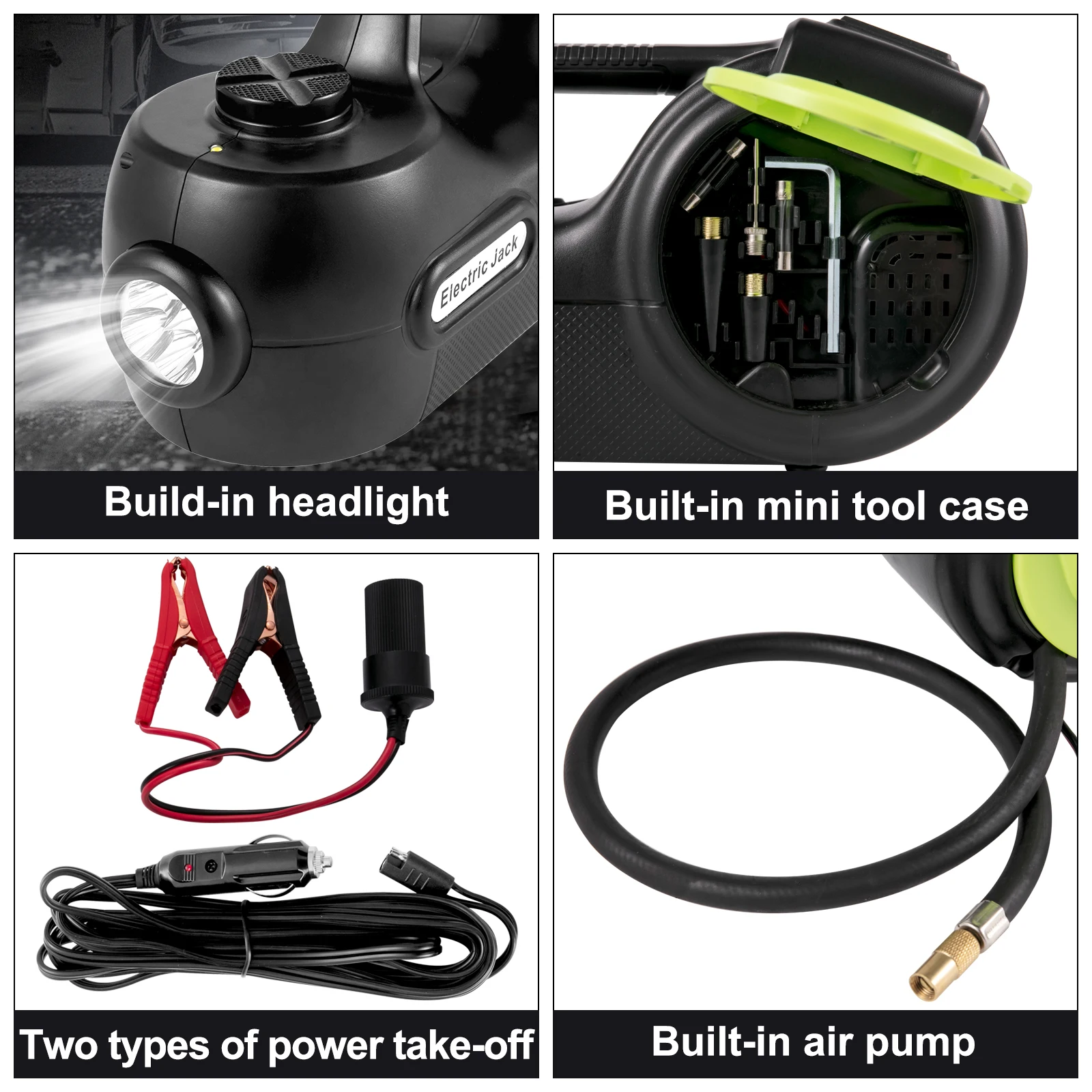 Electric Hydraulic Car Jack with LED Light and Tire Compressor