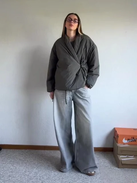 Mode à lacets rembourré coton veste femmes 2025 hiver décontracté lâche Parkas manteau Vintage vêtements d'extérieur femme chaud matelassé vêtements d'extérieur 1
