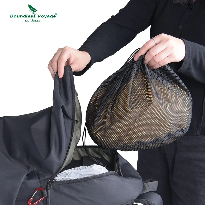 Boundless Voyage Durable Nylon Mesh Drawstring Bag for Cutlery Bottle Pot Pan Kettle Mesh Storage Ditty Bag Travel Stuff Sack