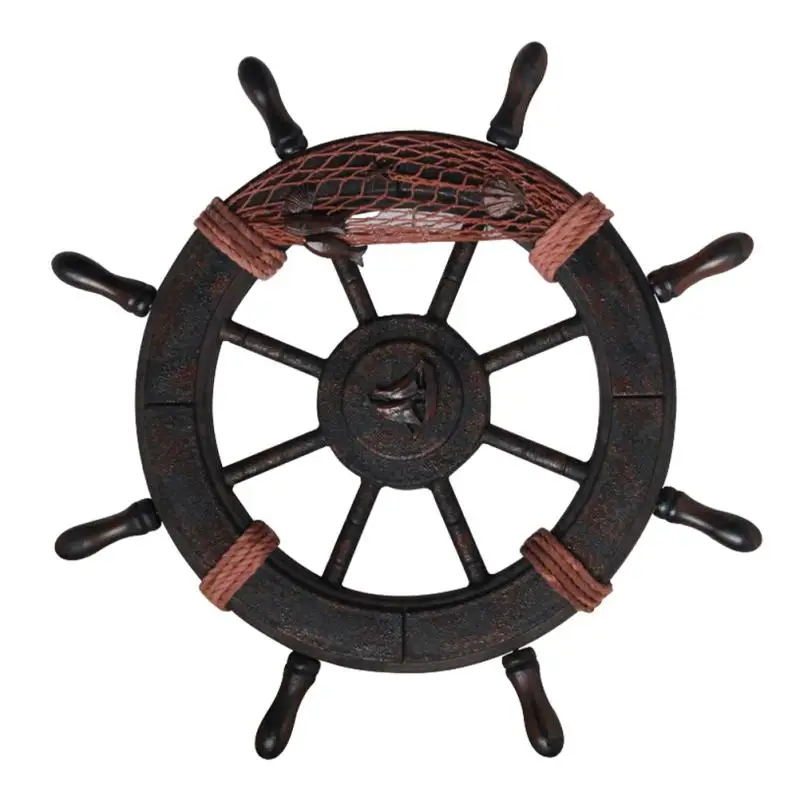 1Pc Creative Rudder Wooden Retro Ship Wheel Wall Decoration Mediterranean Style Ship Rudder Wall Hanging (Assorted Color)