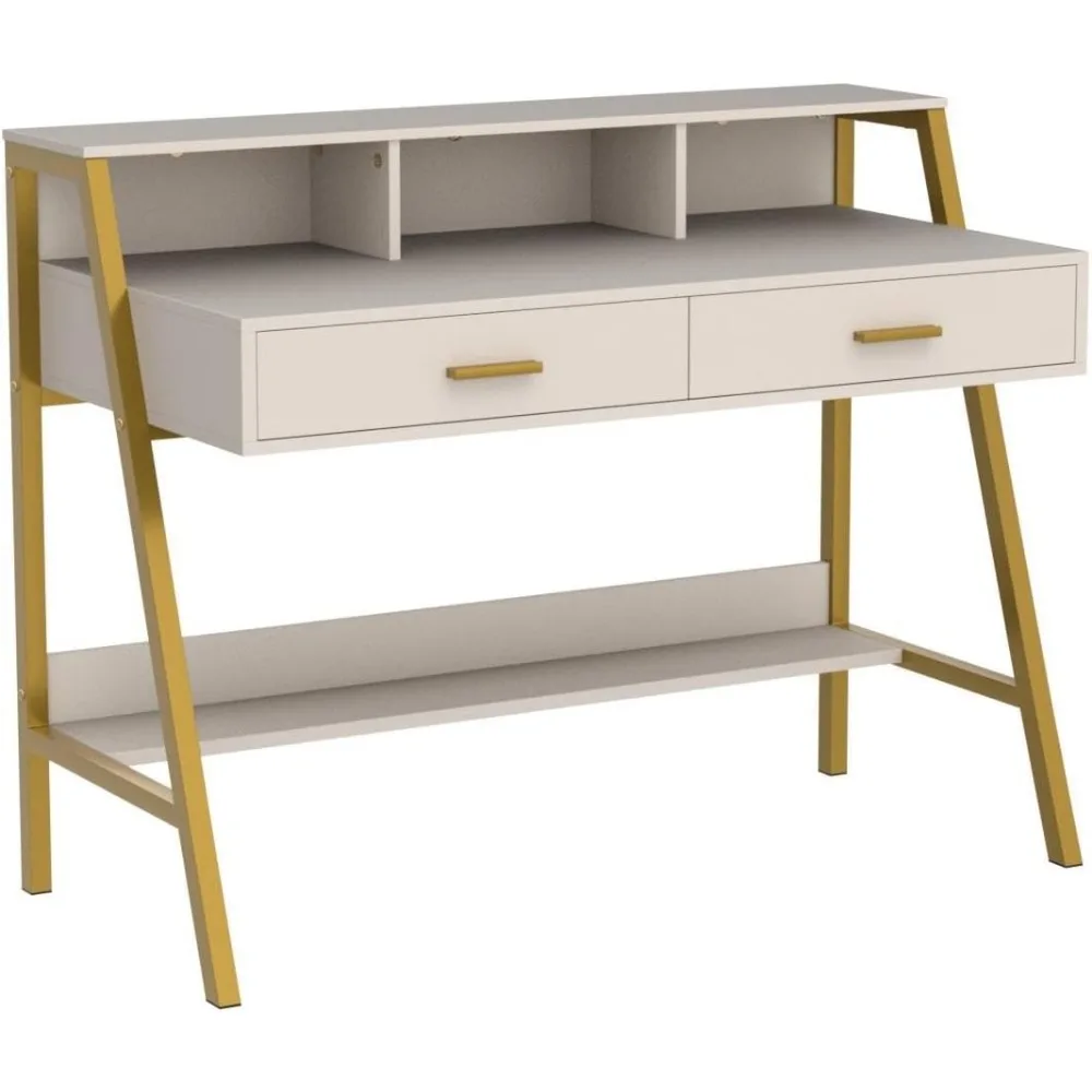 Modern Computer Desk Home Office Desk with Monitor Stand and Built-in Hutch Writing Desk Workstation Table with Bookshelf 5