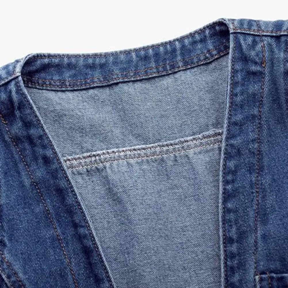 

Ladies Denim Vest Sleeveless Loose V Neck Double Buttons Solid Color Vintage Firm Stitching Hip Hop Lady Fall Spring Waistcoat