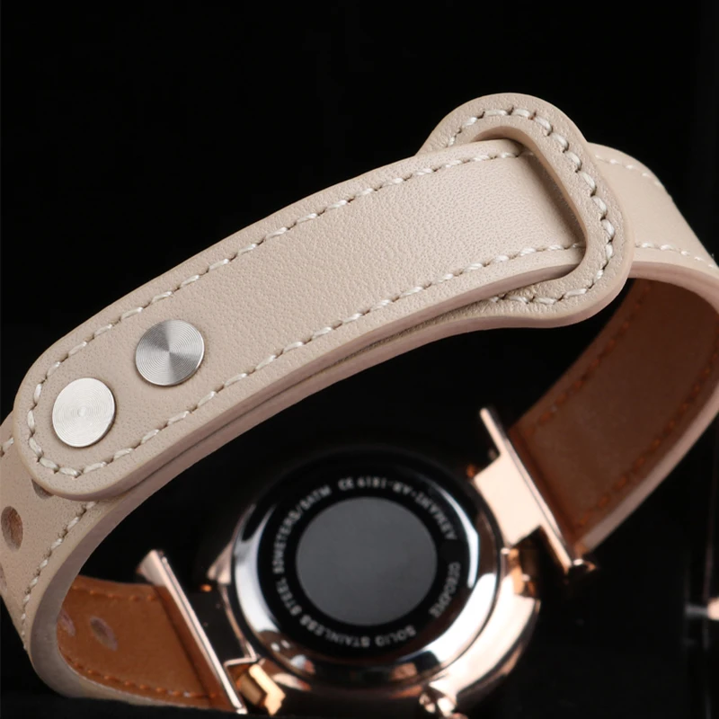 Stylish 14mm Genuine Leather Strap with Fashionable Loop Buckle