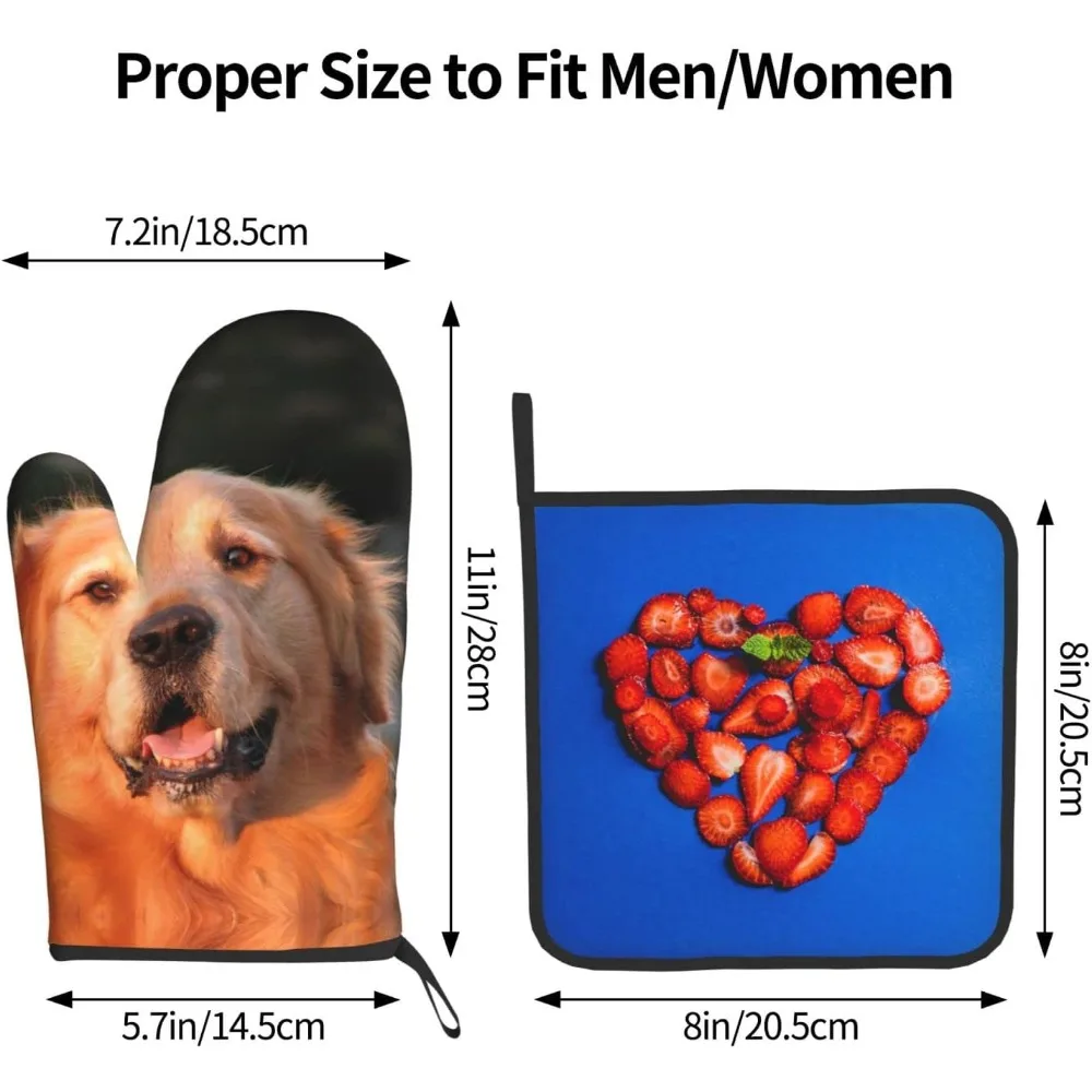 Oven Mitts and Pot Holders Sets 2pcs Personalized Oven Mitts with Image Text Non-Slip Gloves and Mat Set