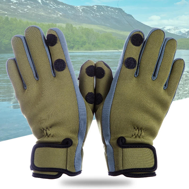 Men Fishing Gloves Waterproof 3fingers Cut Camping Hiking Gloves Anti