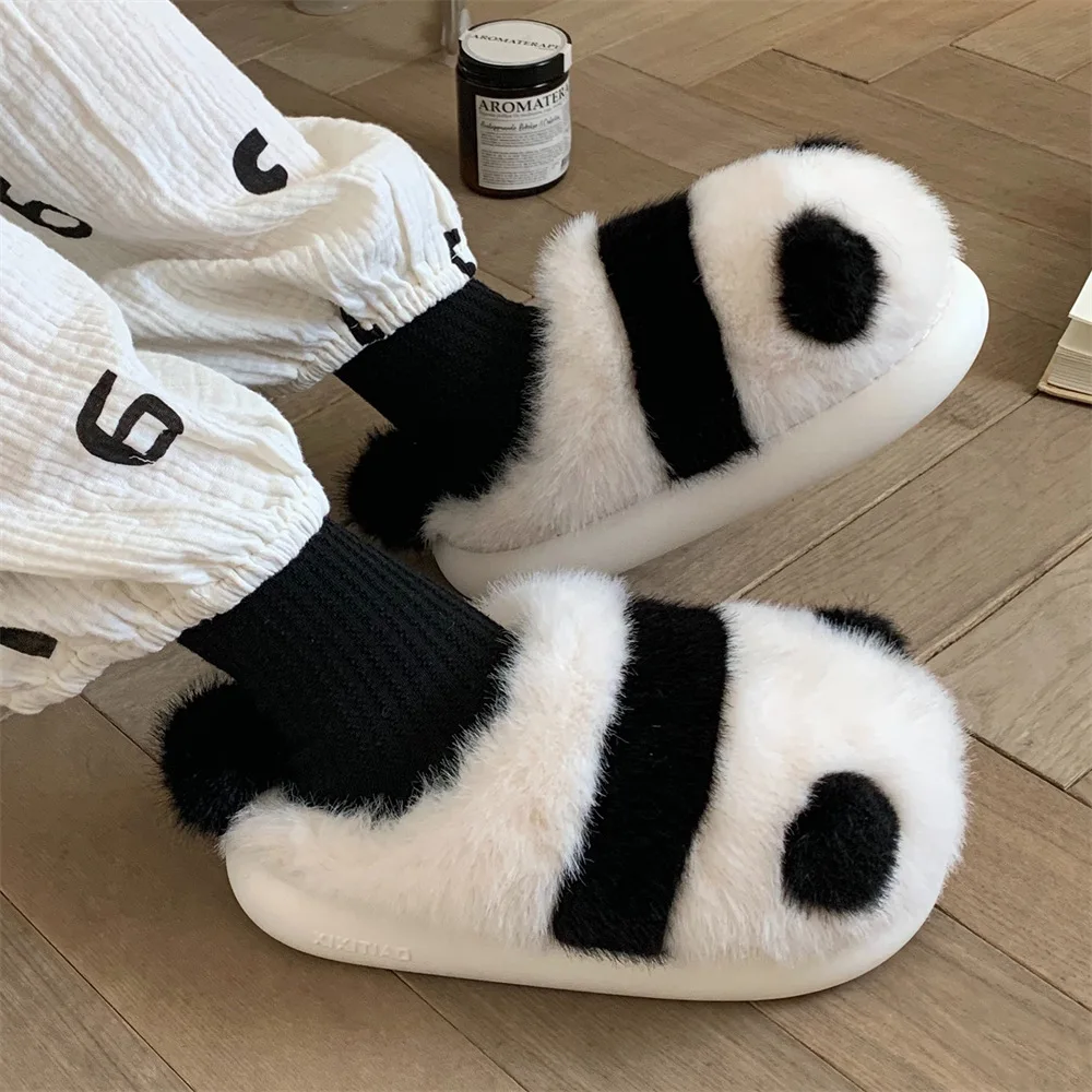 Animal Slipper For Women Cute Cartoon Panda Indoor Slippers Fluffy Winter Warm Slippers Woman Funny Shoes