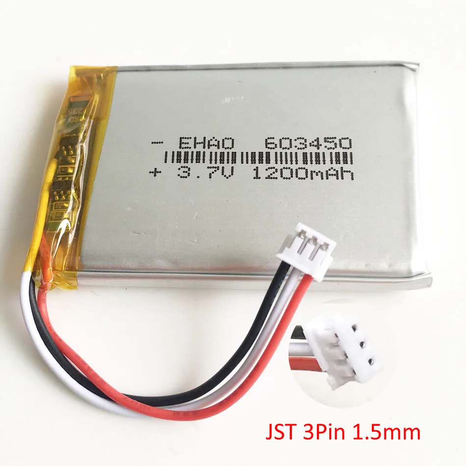 3.7V 1200mAh Lipo Rechargeable Battery Li cells 603450 + JST ZH 1.5mm 3pin Connector for Logitech G900 G903 G400 Wireless Mouse