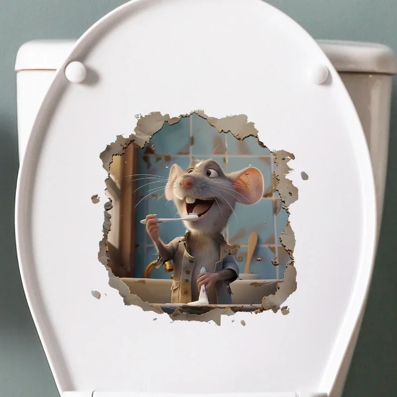 Vinyl Stickers Toilet Stickers Toilet Wall Stickers Toilet Seat Stickers Funny 3D Brushing Mouse Toilet Stickers Waterproof Wall Stickers Home Decoration Kitchen Cute Bathroom Accessories