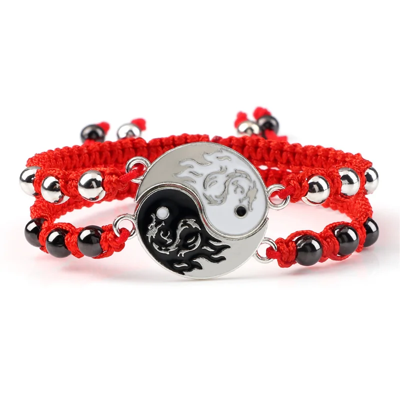 2 pièces/ensemble Dragon Tai Chi Gossip Bracelet tressé pour femmes hommes meilleurs amis Bracelets Yin Yang réglables Couple bijoux de mode 21