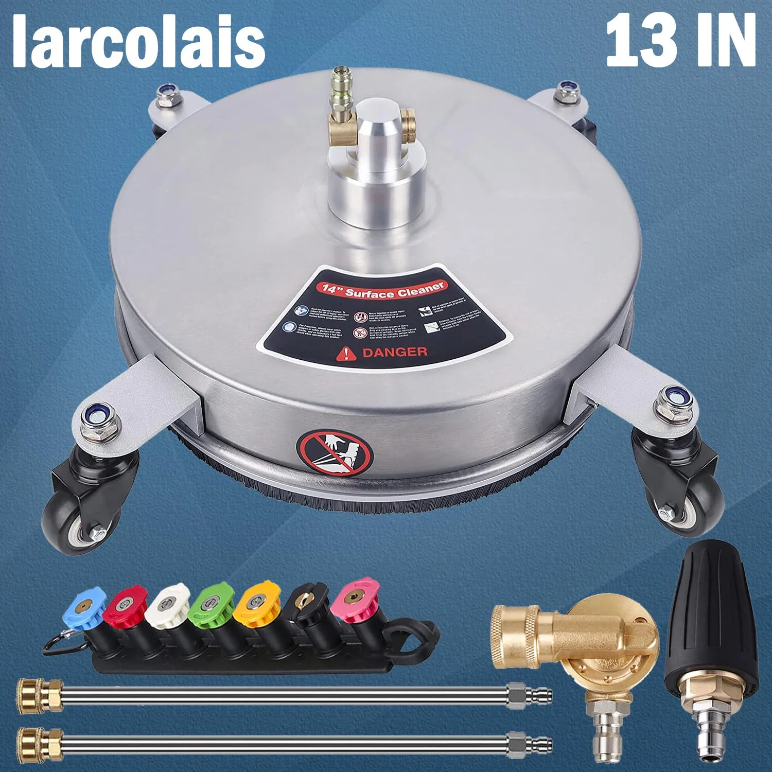 4000 PSI 13 Inch Pressure Washer Surface Cleaner Driveway Sidewalk Patio Clean Stainless Steel for Karcher 1/4" Quick Connector