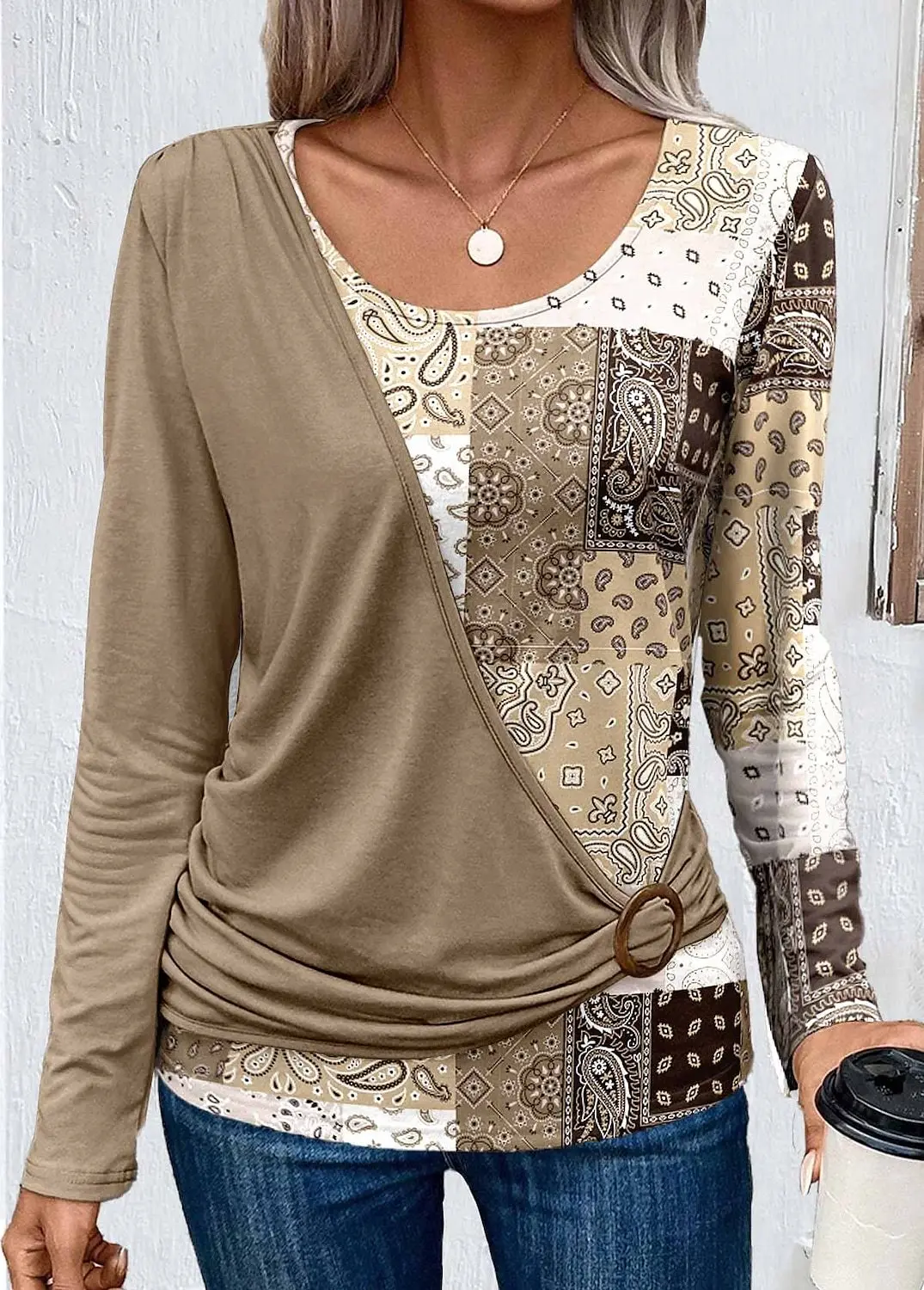 

Women's T Shirt Paisley Print Long Sleeve Daily Weekend Basic Round Neck Regular Fit Spring & Fall Top Tee