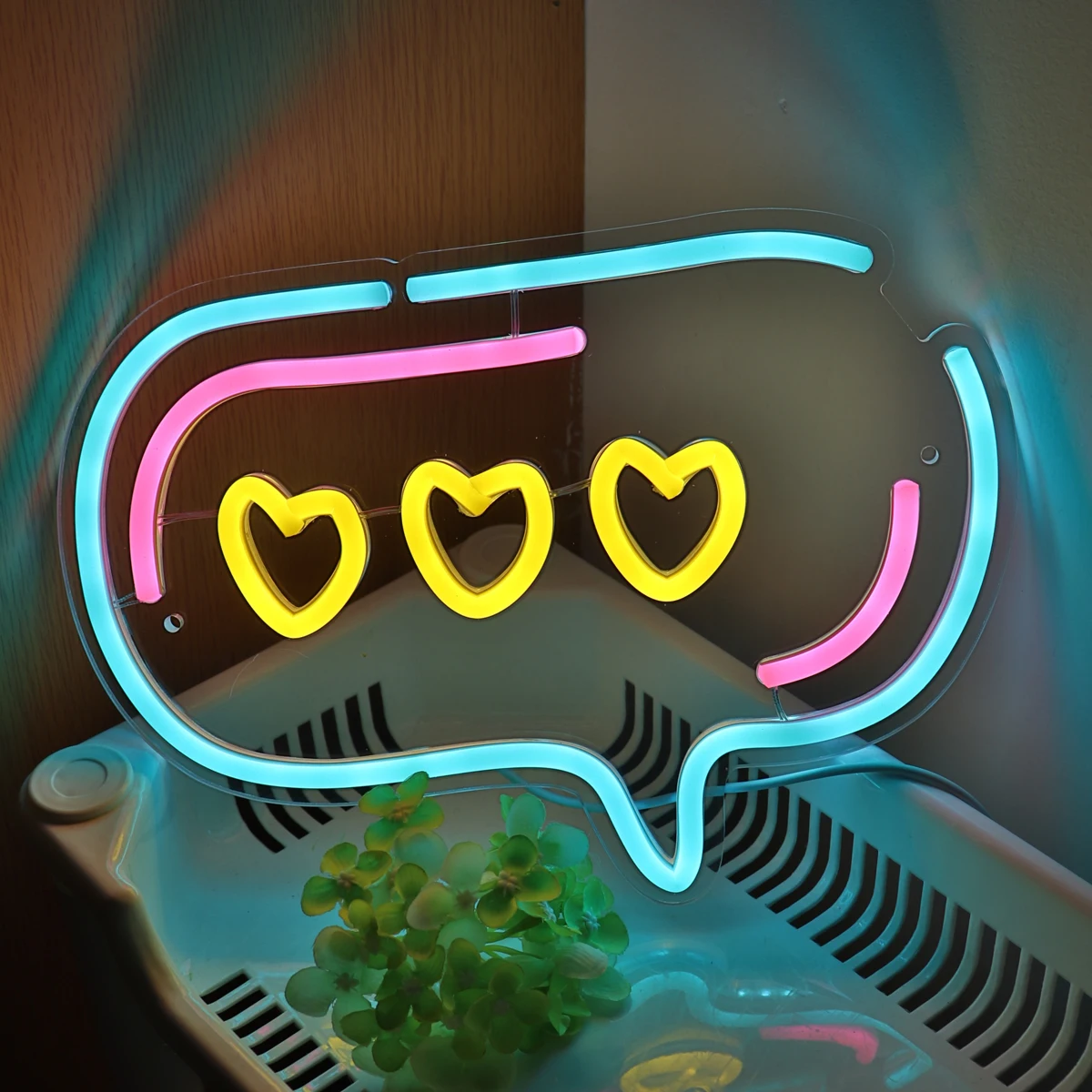 1pc Bubble With Triple Heart LED Wall Neon Sign Light, For Room Party Shop Valentine's Day Decoration 11.22''*7.99''