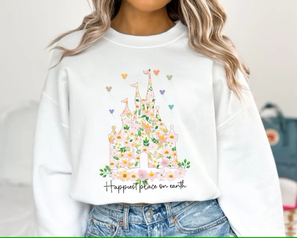 Castle Floral Sweatshirt Happiest Place on Earth Sweater Vintage Magic Kingdom Trendy Crewneck Funny Cute Sweet Cartoon Pullover the most dangerous place on earth