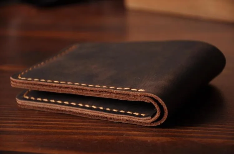 Crazy horse Genuine Leather Handmade Vintage Men Wallet Men Purse Leather Short Card Wallet for Male Money Clips Money bag