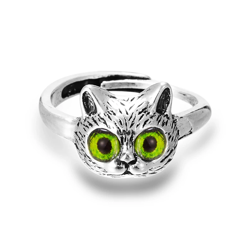 New Cute Silver Color Kitty Cat Animal Rings For Women Girls 3 Color Cat Eyes Open Coppia Ring Gothic Wedding Finger Accessories
