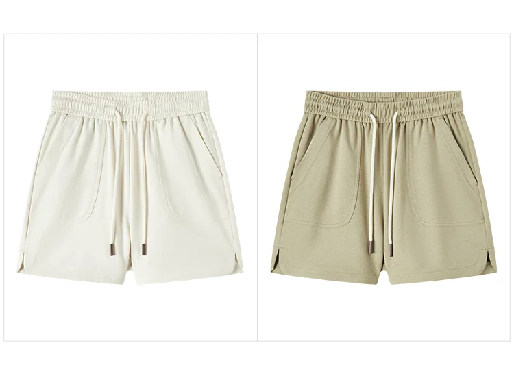 Semir Casual Trousers Women Elastic Waist Loose Straight-leg Trousers 2024 New Summer Version Split Textured Shorts