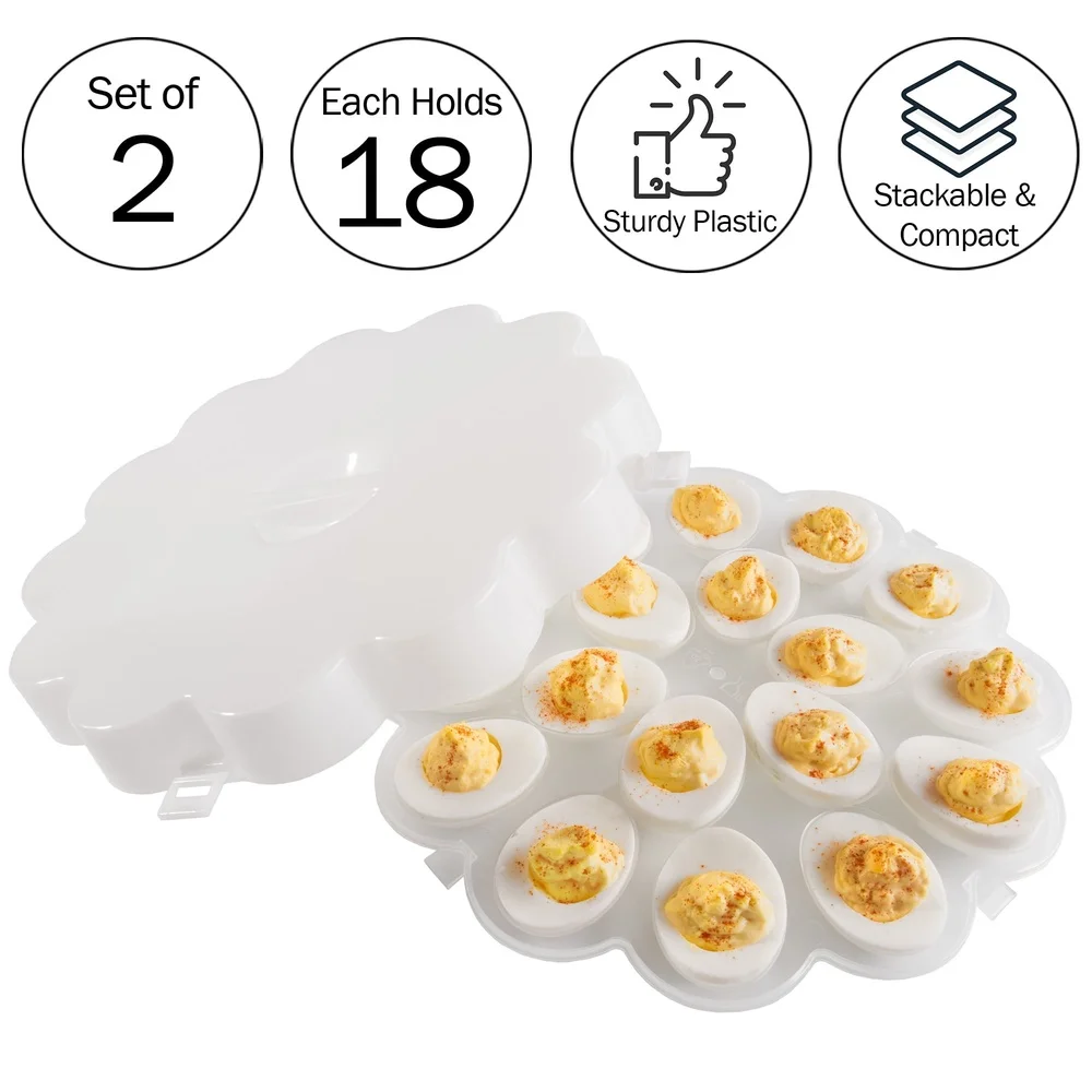Set of 2 Deviled Egg Containers with Lids Holds 36 Eggs Food Storage Trays Snap On Lid Great Parties ets and Transport