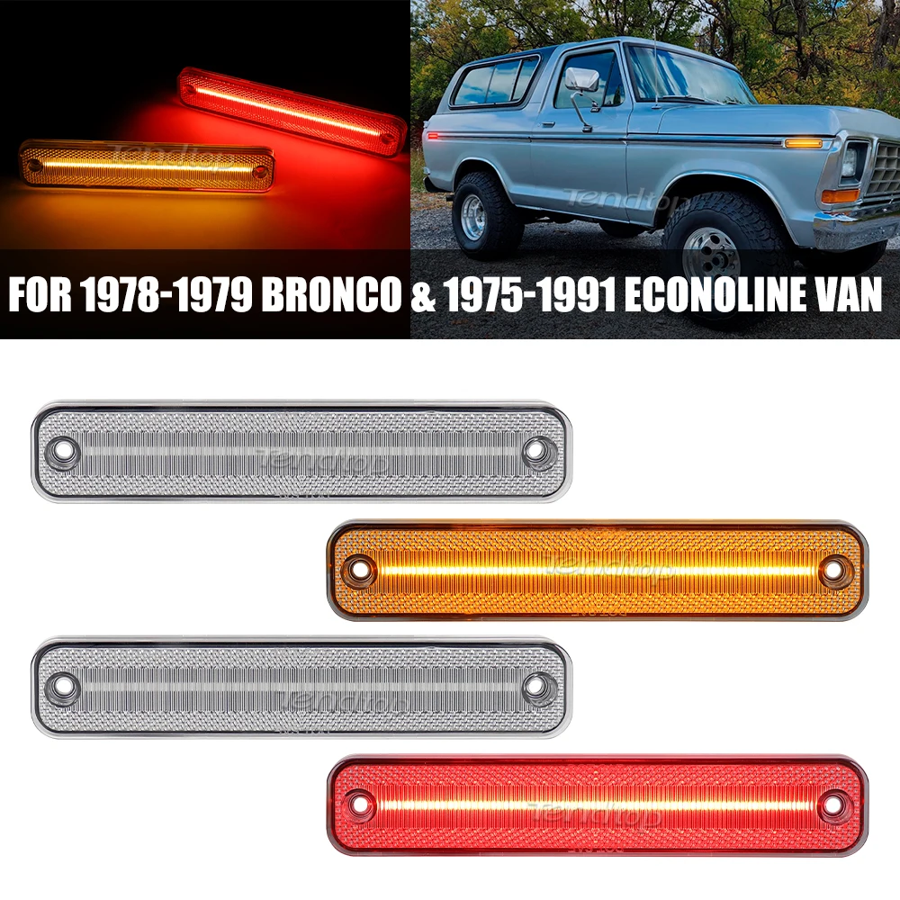 

4pcs LED Amber Red Fron t& Rear Side Marker Lights Fender Indicator Blinker Fender For Ford Bronco 1978-1979 Econoline Van