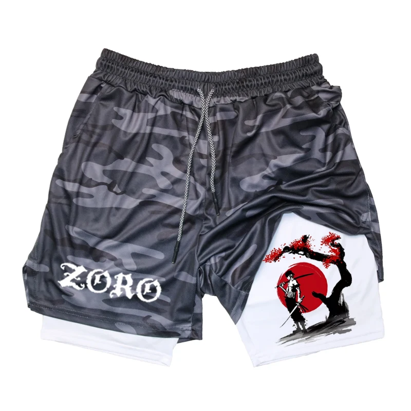 Summer Breathable Two-In-One Men'S Compression Fitness Double-Layer Shorts Animation Quick-Drying Running Training Sports Shorts 5