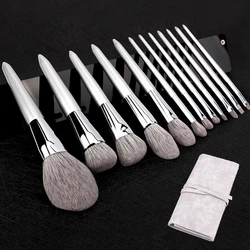 Luxurious 12-Piece Natural Goat Hair Makeup Brush Set for Professional-Level Application (With Grey bag)