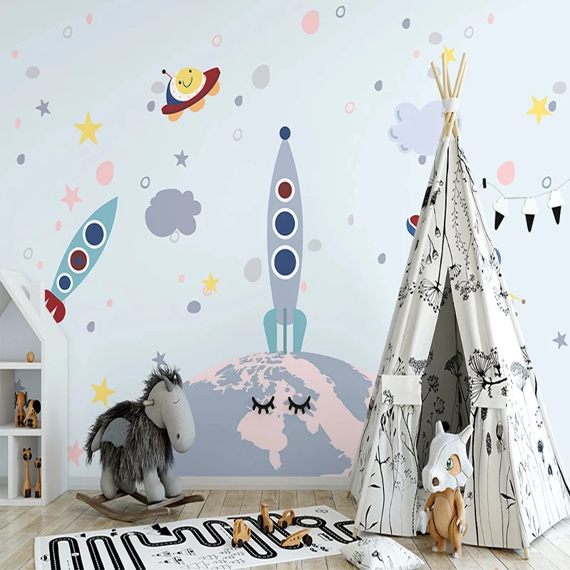 papel de parede personalizado em qualquer espaconave desenhada pintura quarto decoracao 01