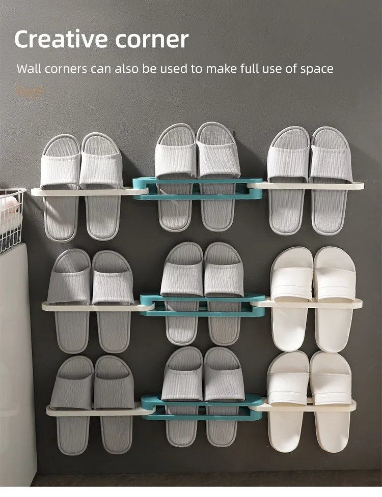 Description Picture 4 of itemBathroom slipper storage rack Hole free wall mounted storage shoe rack Bathroom slipper rack Hook