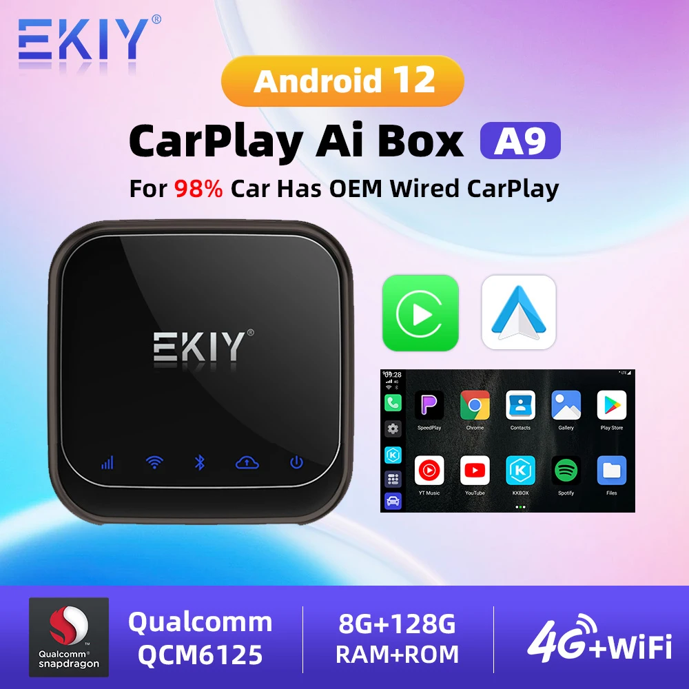 EKIY CarPlay Ai Box Android 12 8GB 128GB QCM 8 Core 6125 Drahtlose