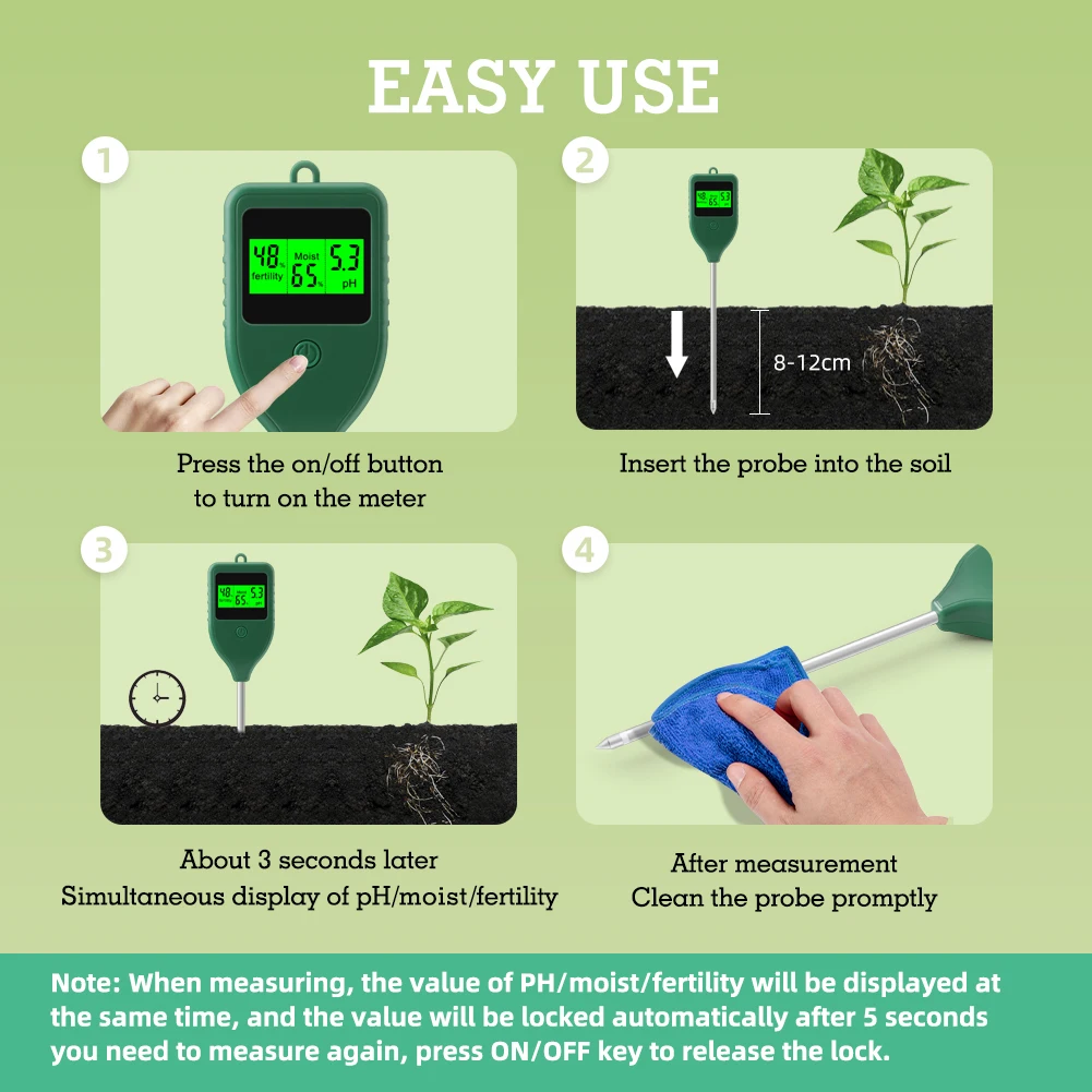 3 in 1 Soil PH Meter Farm Garden Fertility Tester Soil Moisture Test Detector fo