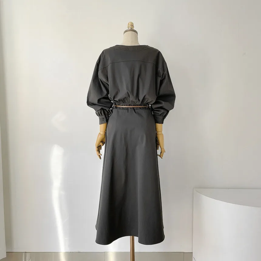 Korean Fashion V-neck Midi Dresses for Women with Belt Long Sleeve A-line Office Lady Autumn New Elegant Solid Female Clothing